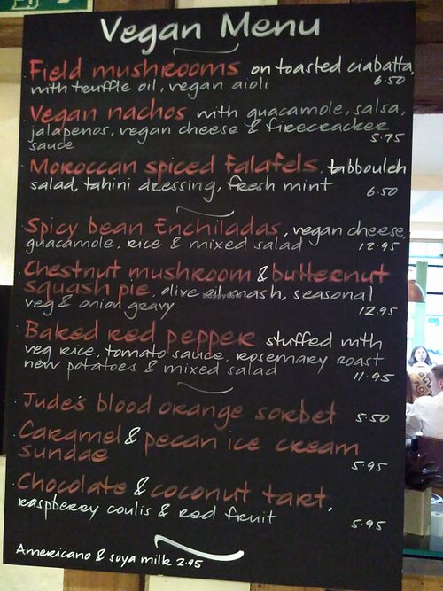 vegan menu at The Horseshoe in Warlingham
