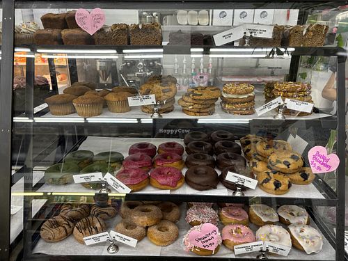 Display case of cookies, muffins, coffee cake and doughnuts   at Cake Girl in Los Angeles