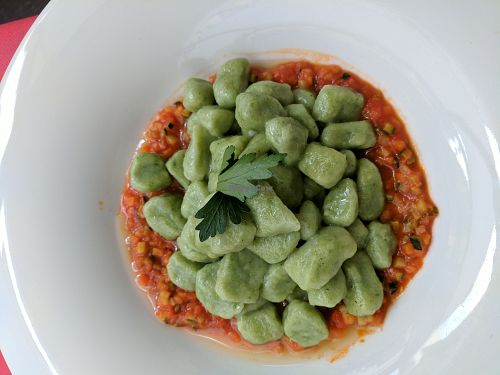Gnocchi with vegetables - not vegan dish that my friend ordered  at Ristorante Lo Stornello in Stresa