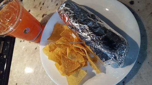 Burrito, chips and a papaya fresca to go at La Fonda in San Francisco