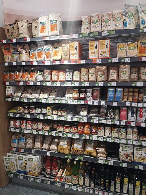Organic pasta, jackfruit, sauces, tofu at DM Drogerie Markt in Krk