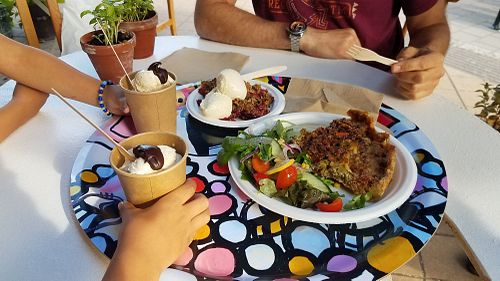 Savory and sweet pie, and ice cream! Totally awesome! at Galleri Stenhallen Café in Borgholm