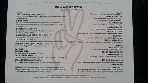 Menu at The Vegan Box Limited in Caerphilly