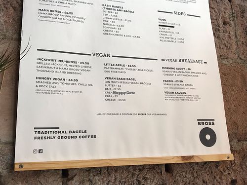 Vegan menu, Feb 2019 at Bross Bagels - Leith in Edinburgh