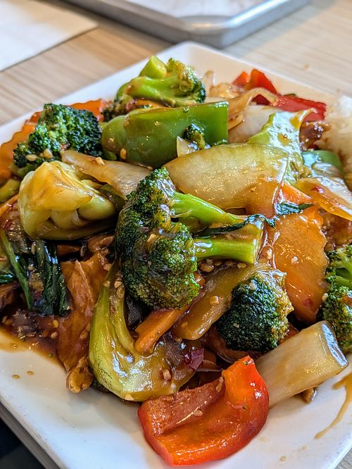 Spicy family tofu with mixed vegetables at Simply Ramen in Albany