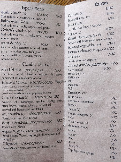 many items are suitable for vegans at Cafe Botanika in St Petersburg