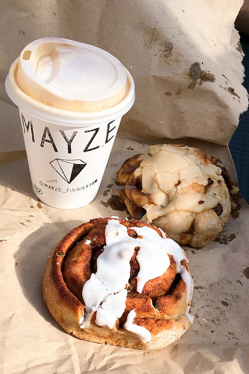 cinnamon bun (front) and tahini cardamom bun (back) at Mayze - Finnieston in Glasgow