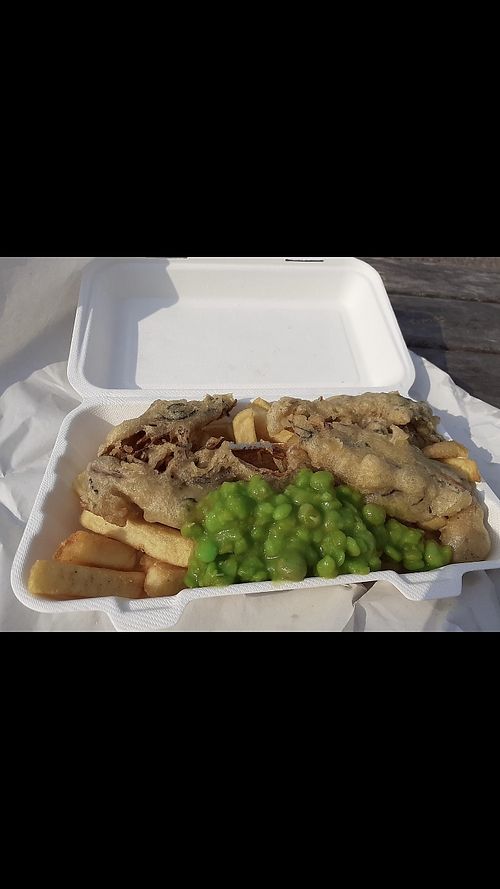 Bish and chips :-) at Piggy in the Middle in Porlock