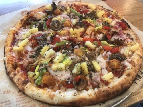 Pizza with vegan cheese at Blaze Pizza in Rancho Cucamonga