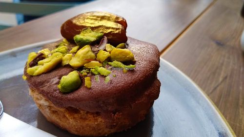 Date & pistachio bronut  at Hampton & Vouis in Manchester