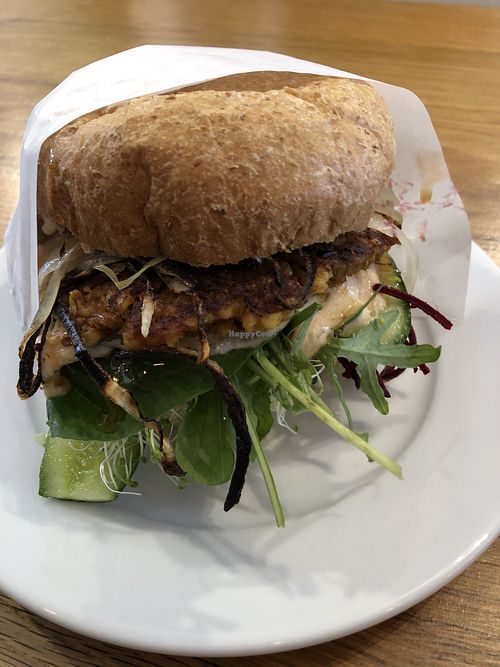 Millenium Burger at Pilgrims Vegetarian Cafe in Corrimal