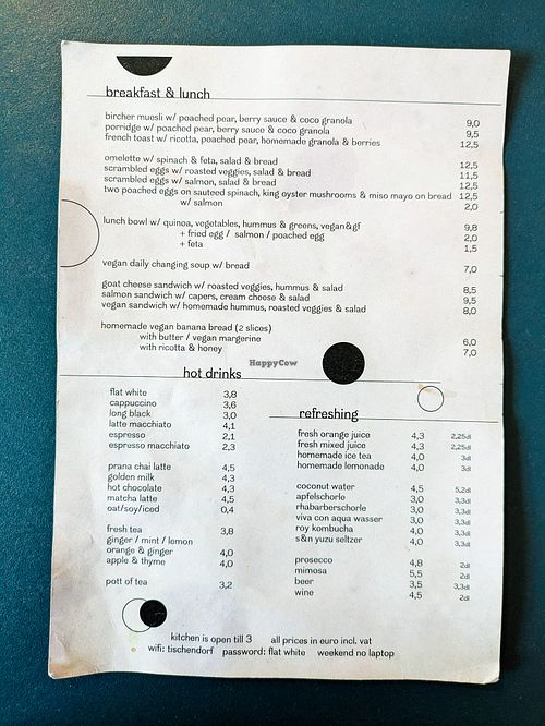 Menu page at Tischendorf at Tischendorf in Berlin
