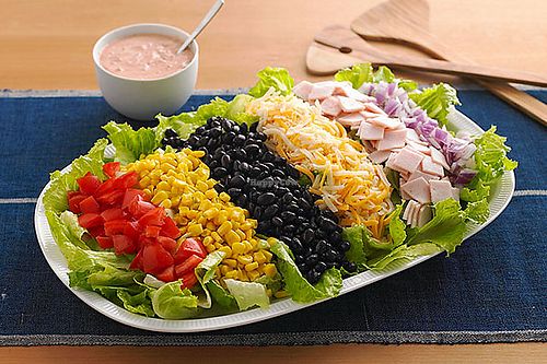 7rainbow Salad. Corn, black bean, tomato, lettuce, cucumber, pumkin (seasonal vegetable) at Bong Restaurant in Ha Giang