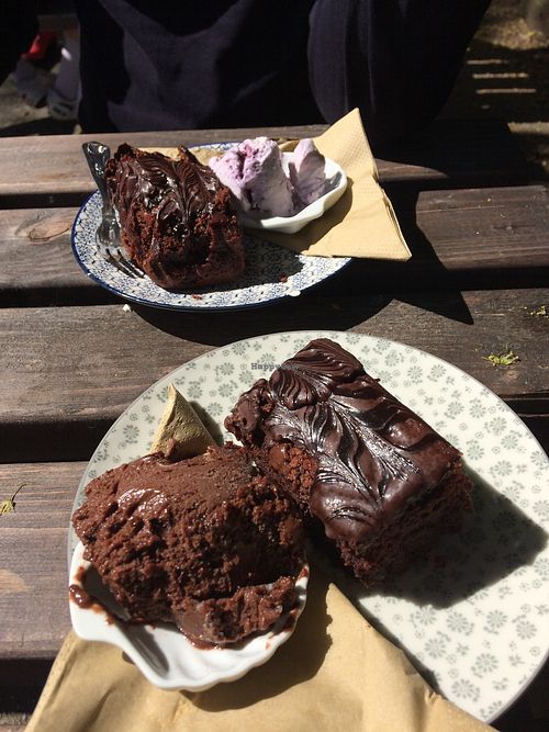 Brownie with ice cream  at Syke Farm Tea Room in Cockermouth