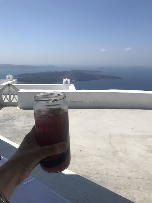 View from table at Aegeon Restaurant in Santorini
