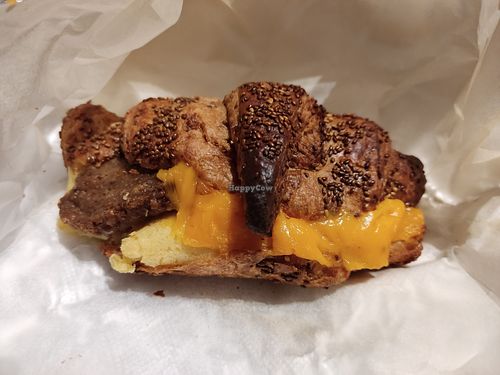 Vegan sausage, egg, and cheese croissant at Gregory's Coffee - 7th Ave in New York City