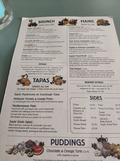 Vegan menu at The Cosy Club in Leeds