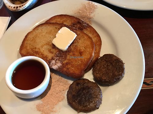 Vegan French toast with sausage patties  at Ethos Vegan Kitchen in Winter Park