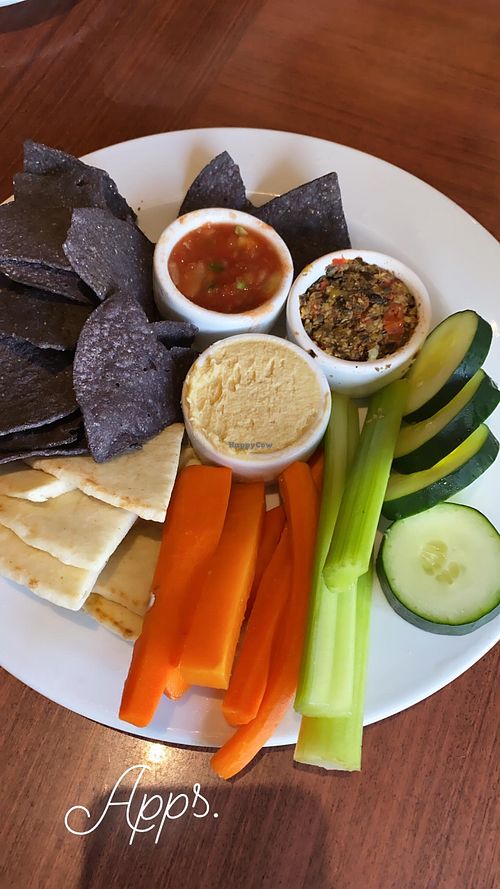 Apps with tapenade, hummus & salsa   at Ethos Vegan Kitchen in Winter Park