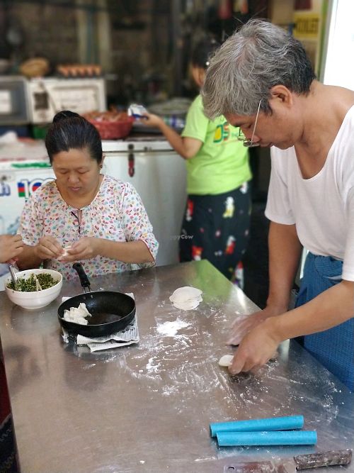 preparing the dumplings at Mogok Daw Shan Noodle in Mandalay
