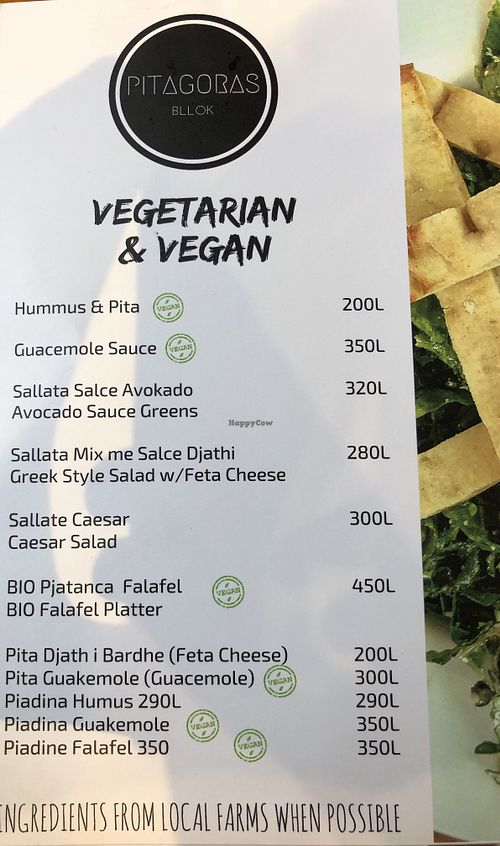 Veg menu page at Pitagoras Bllok in Tirana