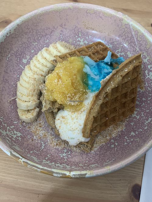 Virgin piña colada waffles at 269 Vegan in Perth