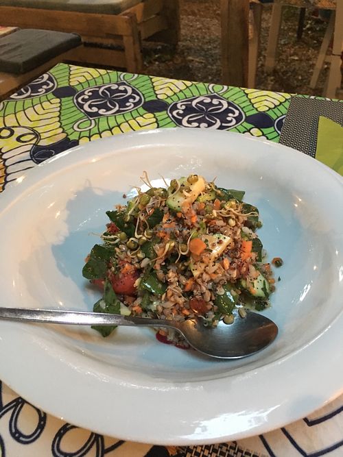 August 2018: a fresh salad with thousands of ingredients, I just love how they work with organic produce  at Ta Kalamia in Lefkada