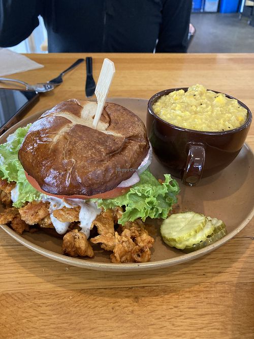 Buffalo chickn sandwich and creamed corn  at The Wayside Cafe & Deli in Olympia