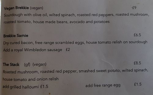 Vegan options at Coolangatta Cafe in South West London
