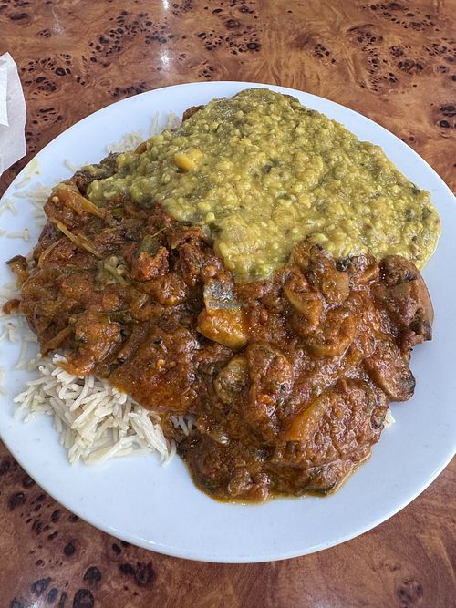 Mushroom, okra and spinach   at The Mosque Kitchen in Edinburgh
