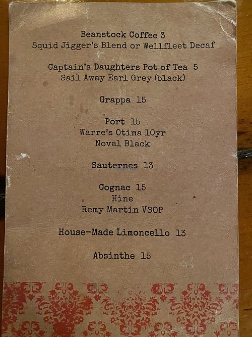 Dessert drinks  at Terra Luna in North Truro