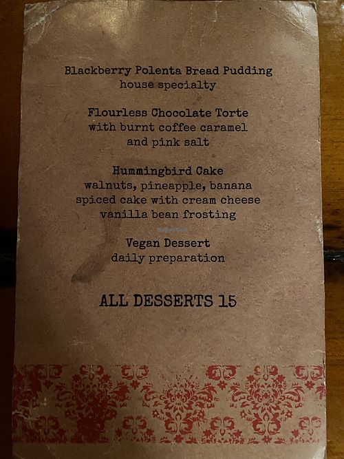 Dessert menu  at Terra Luna in North Truro