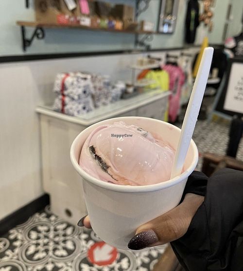 3 scoops: Vegan rose cream and strawberry crunch   at Clementine's Naughty & Nice Creamery in Clayton