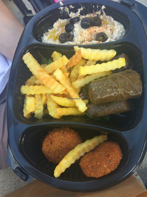 Chips, vine leaves, Baba ganoush at Falafel Gourmet  in Alicante