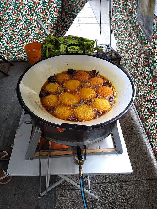 Frying "edible fireballs" on hot dende oil. at Acarajé da BaiAnna in Rio De Janeiro