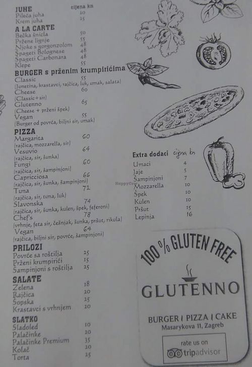 Entire menu in Croatian at Glutenno in Zagreb