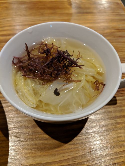 Warm vegetable soup at 0831 Organic Restaurant in Asahikawa