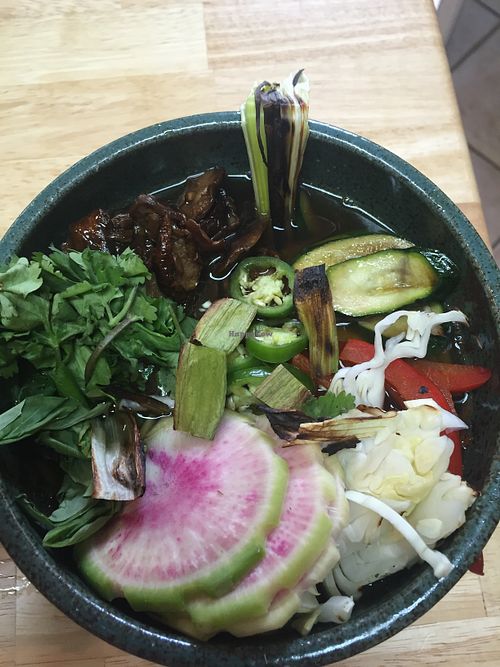 Vegan ramen with house made broth - seasonal veg at Plant Based Only Catering in Austin