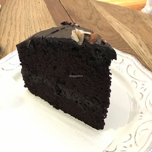 Vegan chocolate cake  at The Lotus-Heart Restaurant in Christchurch