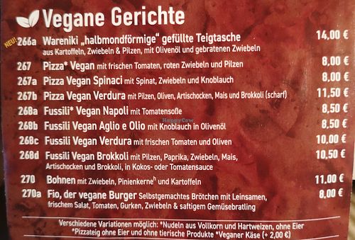 Menue at Cesar's Pizzeria in Bad Nauheim