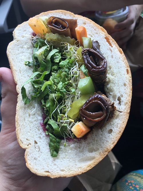 Jam-packed sandwich! A welcome meal after hours flying and starting a journey in a decidedly un-vegan country !  at PYT - Deli Store in Panama City