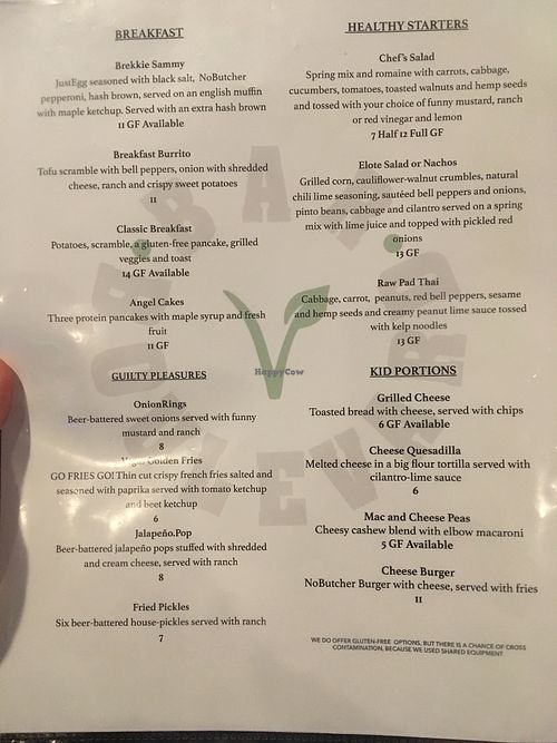 Food menu at Bar Boulevard in Las Vegas