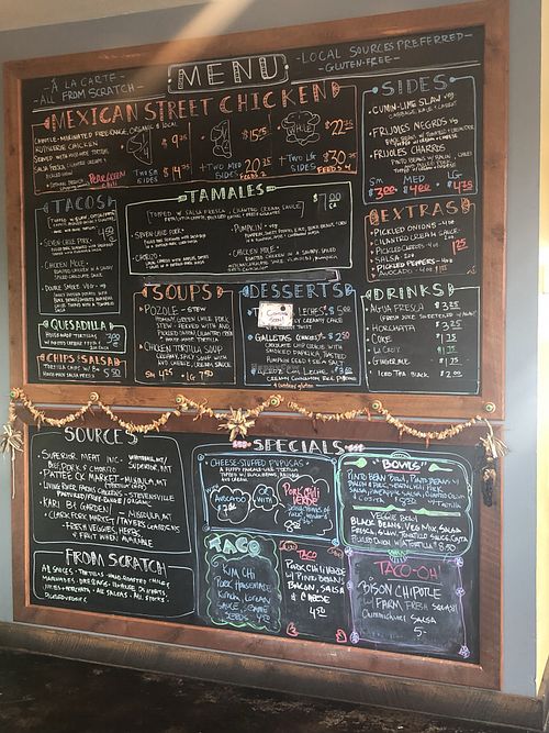 Menu as of 10/3/19 at Tia's Big Sky in Missoula