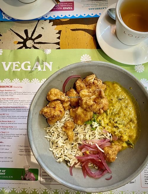 Vegan Caribbean cauliflower curry with coconut & pineapple rice 🧡  at Tarko Lounge in Barnstaple