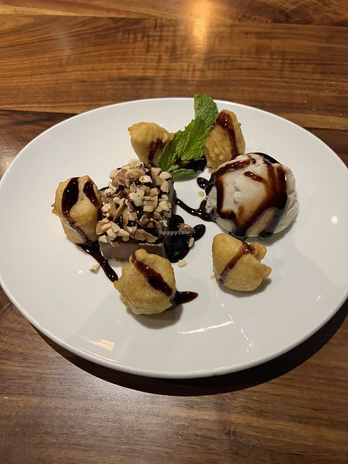 Chocolate cake and tempura bananas  at Shojin - DTLA in Los Angeles