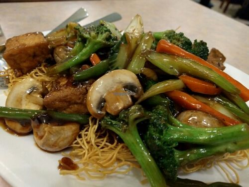 Crispy Chow Mein with Tofu and Black Bean Sauce at Lotus Pond in Victoria