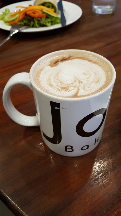 Hot chocolate with soy milk at Joma Bakery Cafe in Vientiane