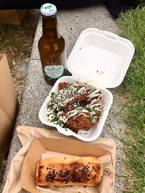 Kefir, sausage roll and mushie wingz at V-Face in Dublin