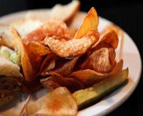 southeast club: 3 slices of sour dough piled high with tofurky, tempeh bacon, tomato, lettuce, avocado and vegenaise at Hungry Tiger in Portland