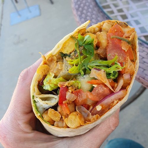 Spicy chickpea wrap.  Delicious. at Angry Vegan in Penticton
